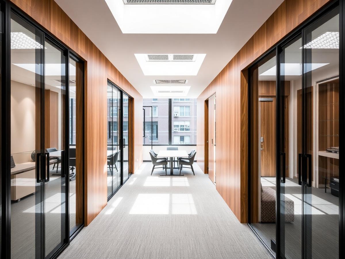 Completed commercial office fitout in Maroochydore with timber and glass partitions